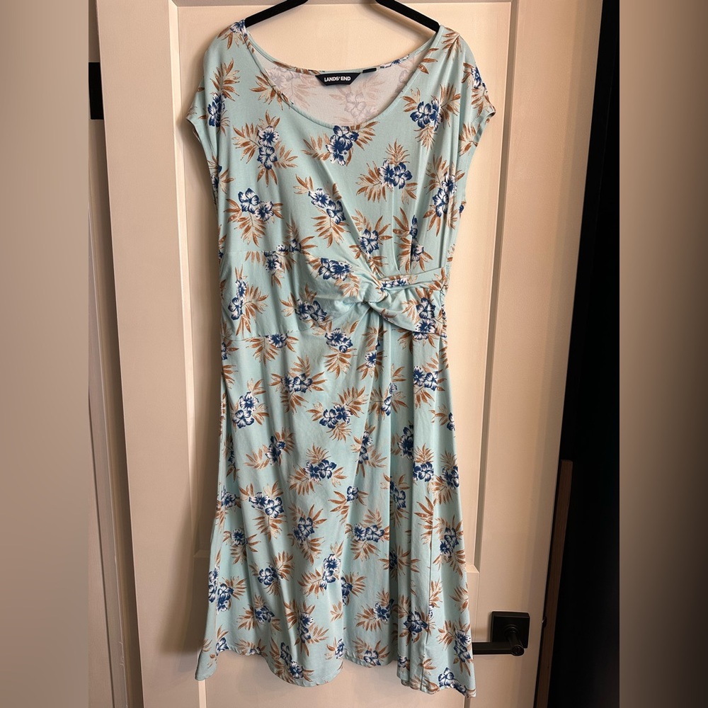Lands' End Floral Midi Dress Light Blue